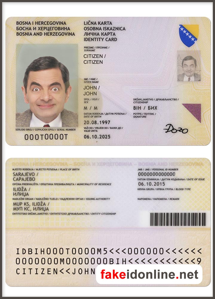 Bosnia and Herzegovina ID Card PSD Template